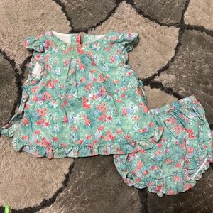 Janie and Jack Floral Kids Dress Set - Green and Pink